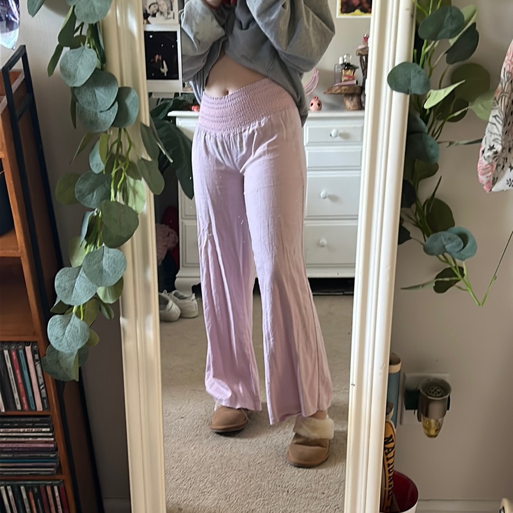 High/mid rise rewash pink flowy pants